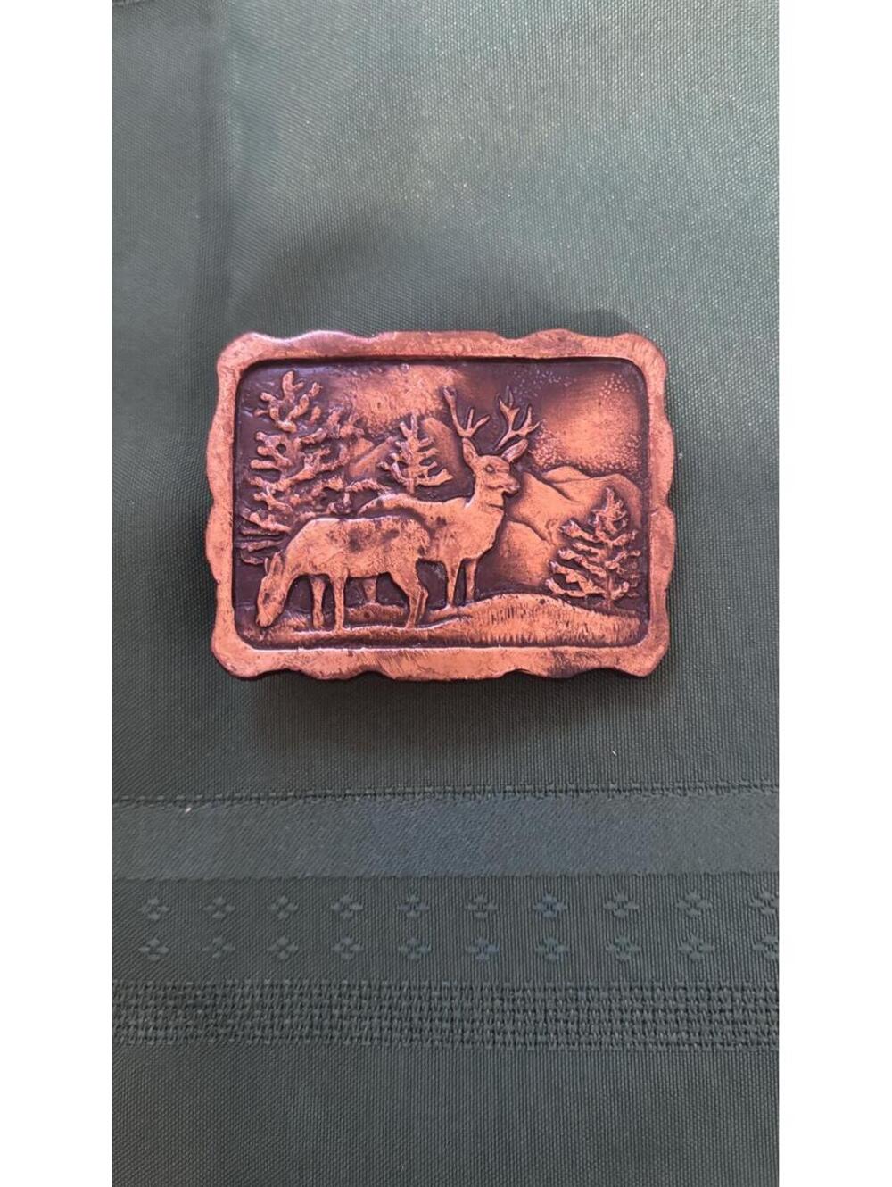 Vintage Copper Tone Deer Scene Belt Buckle – Rustic Western Hunting Lodge Style